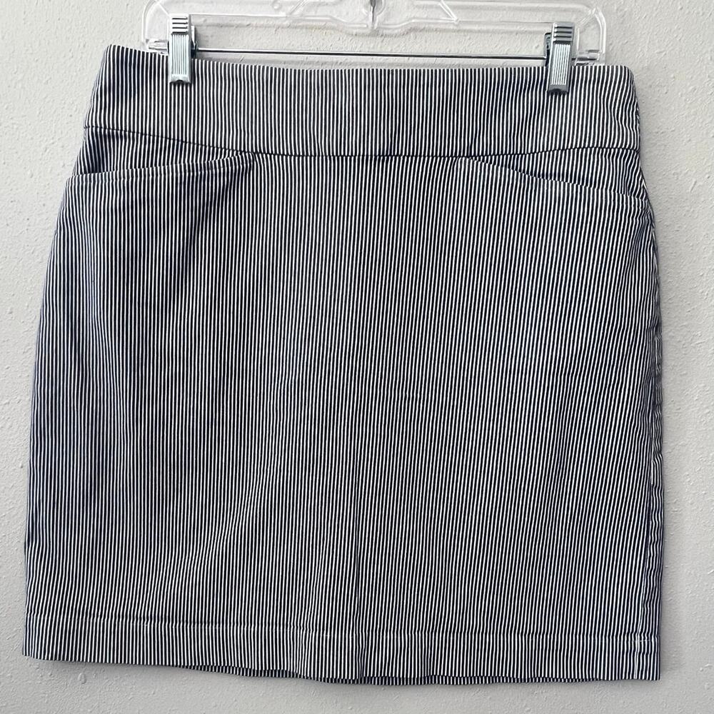 Talbots Outlet Pencil Skirt Sz 10 Blue White Stripe Pocket Cotton Stretch Preppy